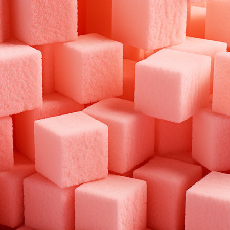 Pink foam texture cubes background close up, soft material for interior designの素材