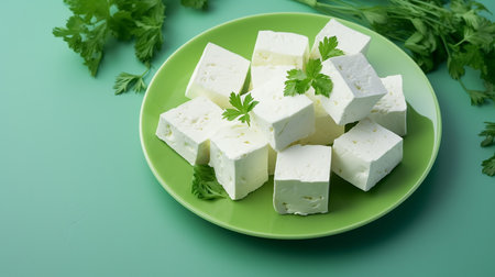 Pieces of feta cheese on simple background Copy spaceの素材