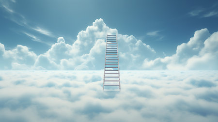 Conceptual image of ladder going up over cloudsの素材