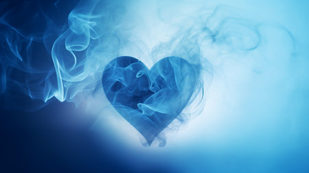 Blue heart-shaped smoke on a plain background. Copy space. Design element for Valentine's Day.の素材