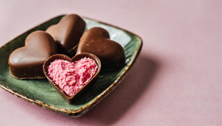Chocolate heart with pink filing for Valentine's dayの素材