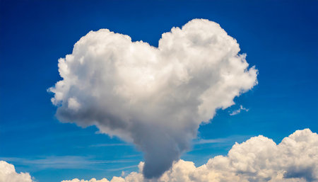 Heart-shaped cloud in the sky, Valentines day backgroundの素材