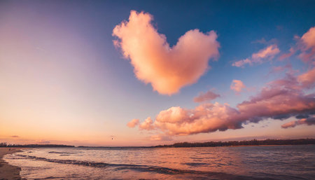 Heart-shaped cloud in the sky, Valentines day backgroundの素材