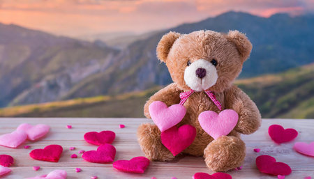 Valentine's day background with teddy bear and heartsの素材