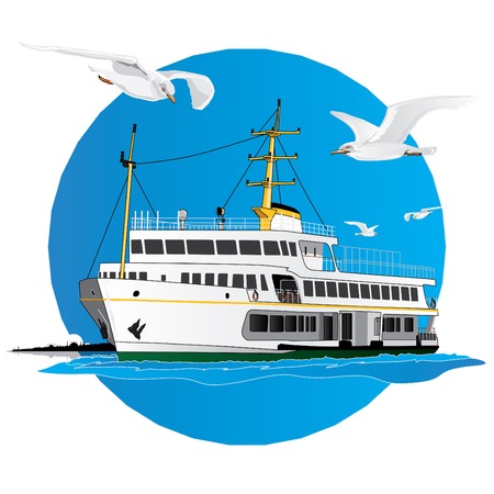 A liner passing the Bosporus with Istanbul silhouette. のイラスト素材