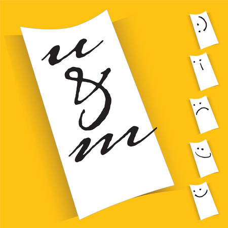 Funny paper notes with smileys isolated on yellow background.のイラスト素材