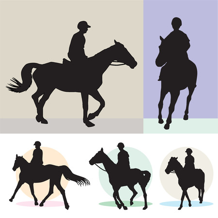 Racing horses and jockeys silhouettes isolated. Vector, illustration.のイラスト素材