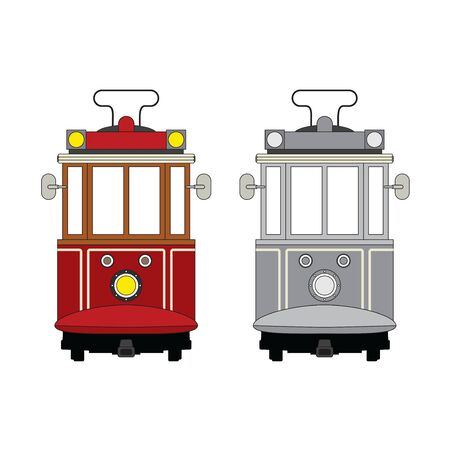 Traditional istanbul tram with the background of freedom monument. Vector illustration.のイラスト素材