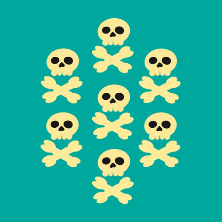 Skulls and crossbones on a green background. Vector illustrationのイラスト素材