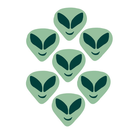 Green aliens friendly faces isolated on a white background. Vector illustration.のイラスト素材