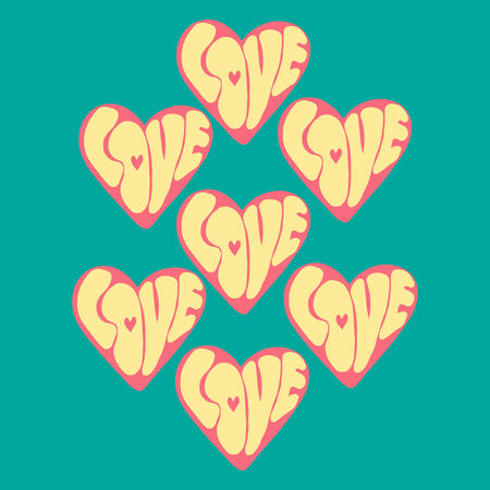 Set of hearts isolated on turquoise background. Vector illustration.のイラスト素材