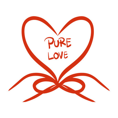 Red heart with ribbon on white background, vector illustration. Love concept.のイラスト素材