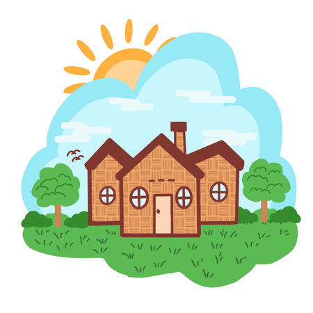 Vector illustration of a house in the countryside. Flat design style.のイラスト素材