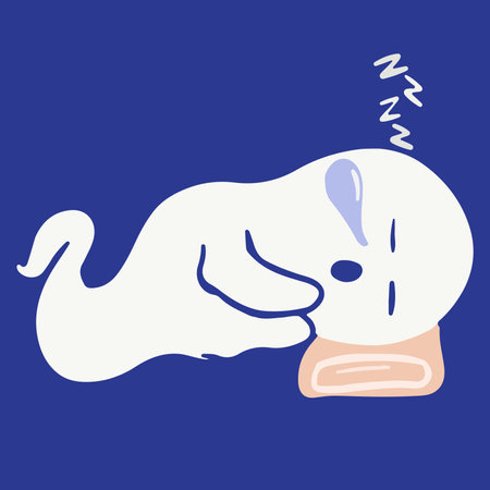 Cute hand drawn vector illustration of a sleeping dog. Isolated objects on a blue background.のイラスト素材