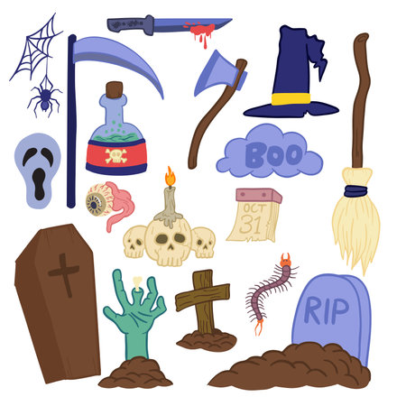 Halloween icons set. Cartoon illustration of 16 halloween icons for webのイラスト素材