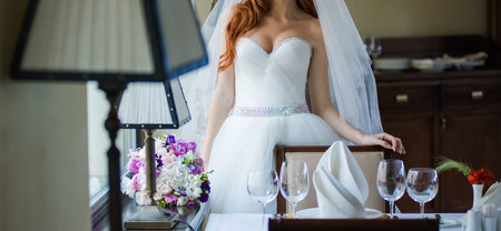 Beautiful bride with bouquetの写真素材