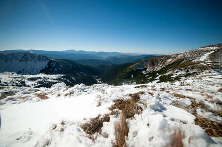 Winter in the national park with mountainsの写真素材