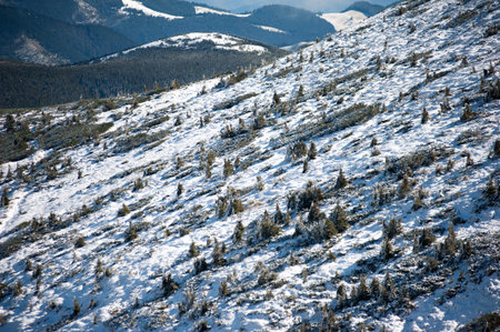 Beautiful alpine panoramic view snow capped mountains, European beautiful winter mountains