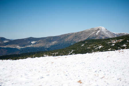 Beautiful alpine panoramic view snow capped mountains, European beautiful winter mountainsの写真素材