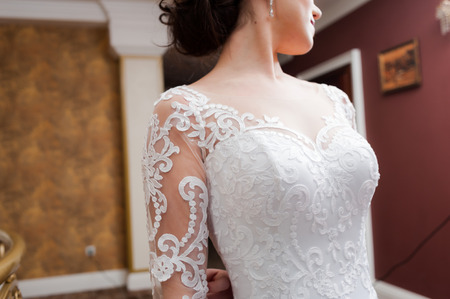 Portrait of beautiful bride in wedding dressの写真素材