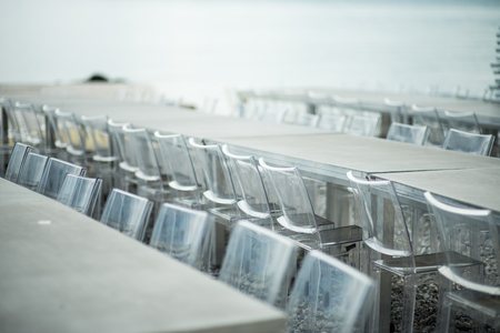 Chairs and tables for the beachの写真素材