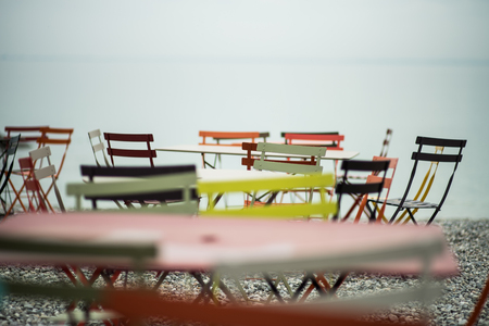 Chairs and tables for the beachの写真素材