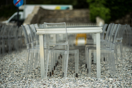 Chairs and tables for the beachの写真素材