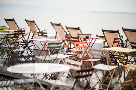 Chairs and tables for the beachの写真素材