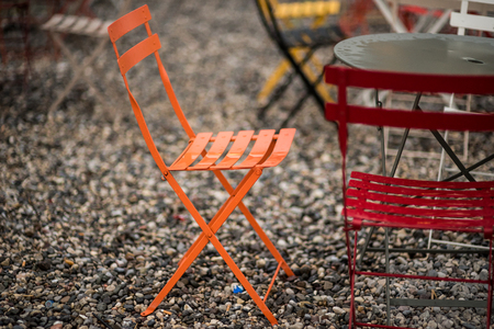 Chairs and tables for the beachの写真素材