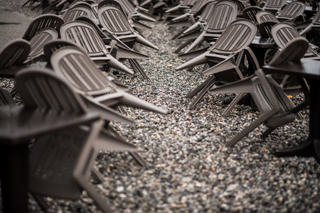 Chairs and tables for the beachの写真素材