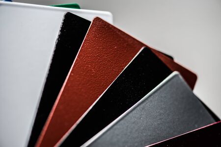 Powder coatings samples on metal plateの写真素材