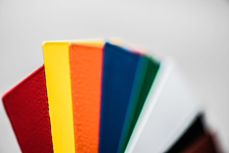 Powder coatings samples on metal plate