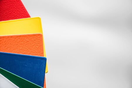 Powder coatings samples on metal plateの写真素材