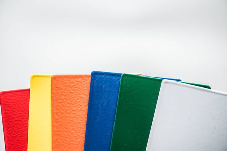Powder coatings samples on metal plateの写真素材