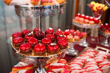 Wedding tasty decorations. Candy bar. Sweet tableの写真素材