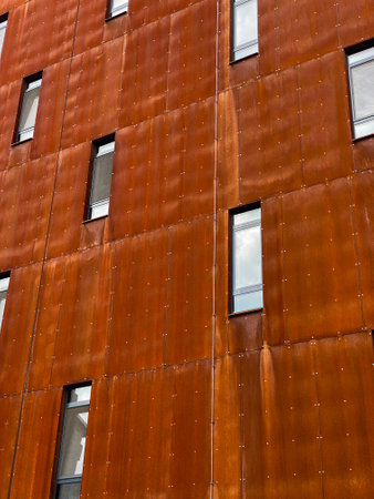 Facade of a modern apartment building. Architectural detail of a modern apartment building.の写真素材