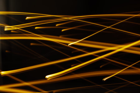 Abstract golden lines on black background. 3d rendering, 3d illustration.の写真素材
