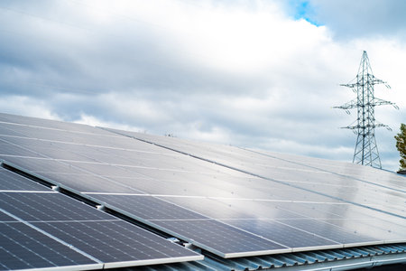 Solar power plant, photovoltaic, alternative electricity source - concept of sustainable resourcesの写真素材