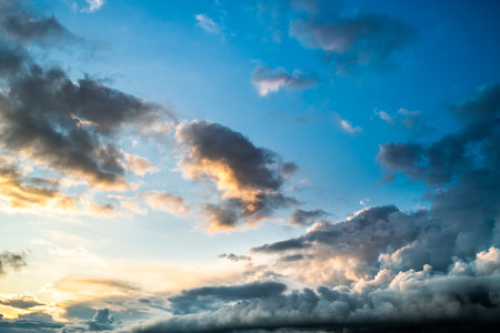 Cloudscape, Colored Clouds at Sunset near the Ocean. Sky Backgroundの写真素材