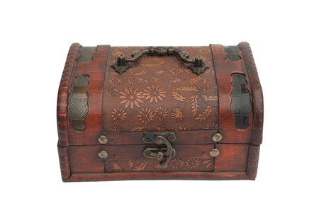 Old wooden casket on a white backgroundの写真素材