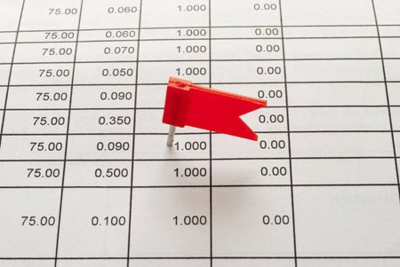 Red pins in the table with numbers