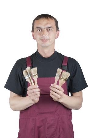 House painter with paint brush in hand の写真素材