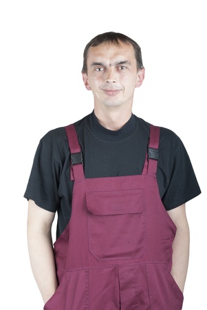 Young worker in overallsの写真素材