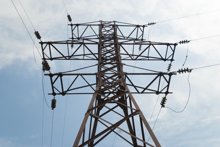 Power lines against the skyの写真素材