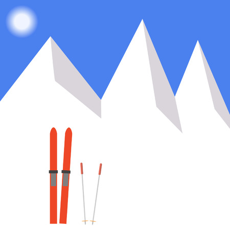 Winter landscape, skiing in the snow. Vector illustration.のイラスト素材