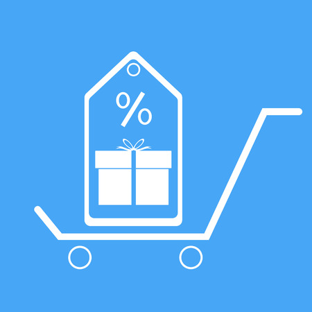Shopping trolley with gift box and discount coupons. Vector illustration.のイラスト素材