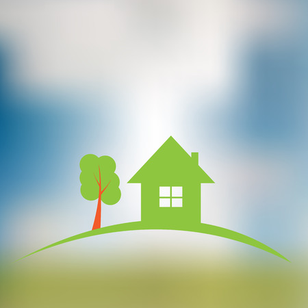 Real estate construction logo on blurred background.のイラスト素材