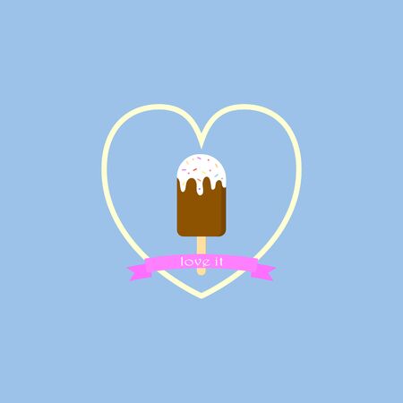Chocolate ice cream on a stick label. Vector illustration .のイラスト素材