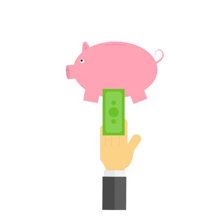 Businessman putting money in piggy bank. Vector illustration .のイラスト素材