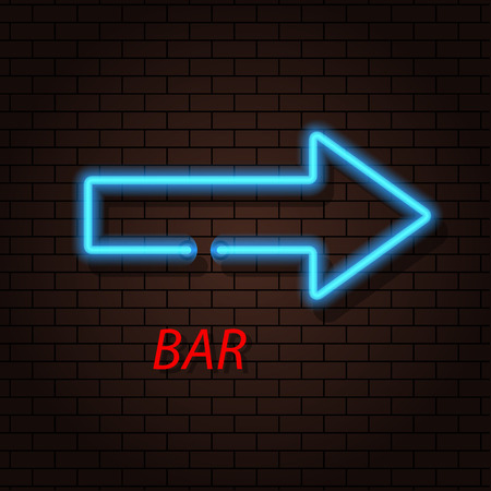 Arrow neon sign and a bar on the brick background. Vector illustration .のイラスト素材